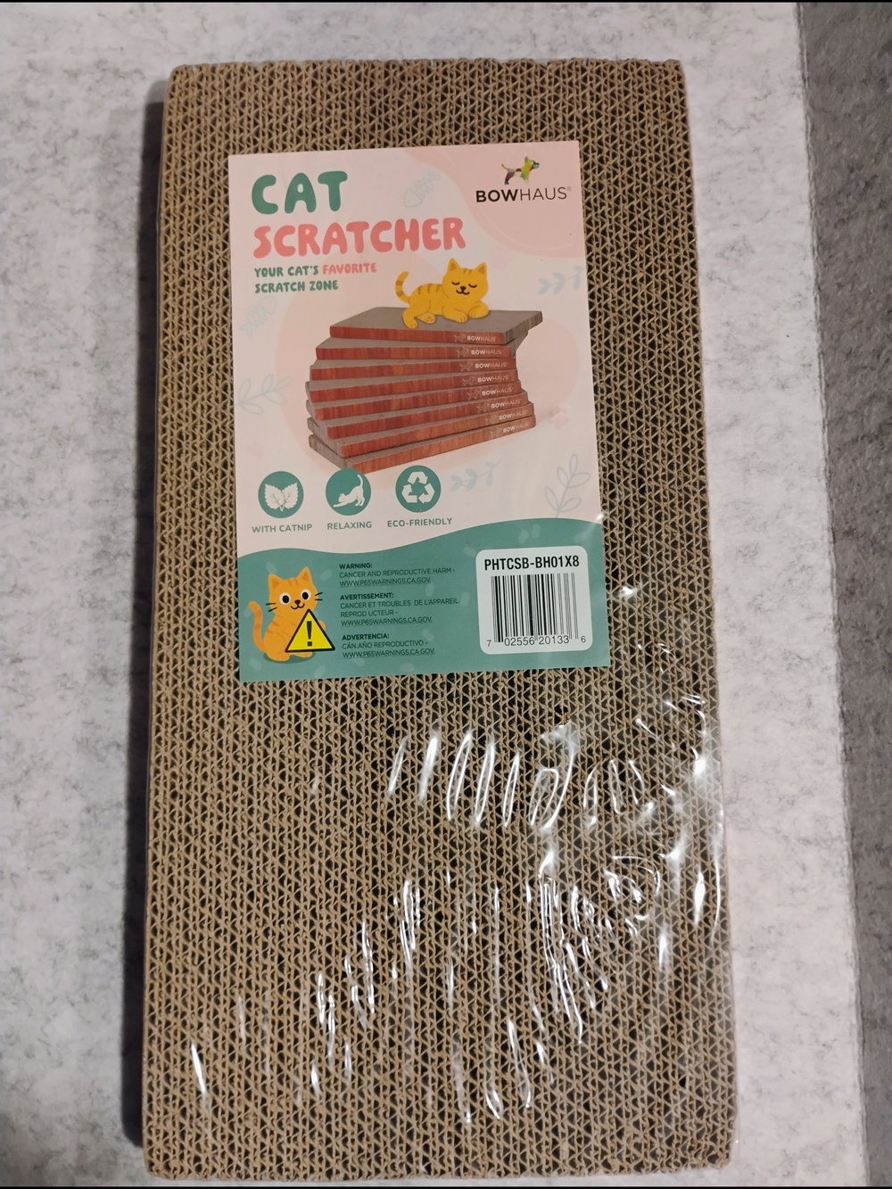 Bowhaus Brown Cat Scratcher — Corrugated Cardboard Scratch Pad with Catnip
